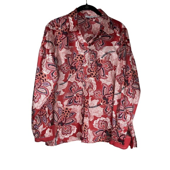 Chicos Botanical Art Print 3/4 Sleeve Top blouse  0 S 2 4 - Picture 1 of 10